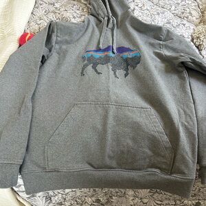Patagonia Gray Hoodie with Buffalo Graphic